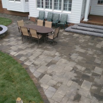 Land Designs - Custom patio with stone steps and fire pit - Landscaping Near Me - Mechanicsville, Virginia