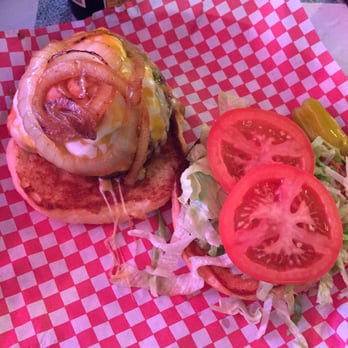 Coyote Bluff Cafe - Green Chili Cheese burger on white bun. - Burgers Near Me - Amarillo, Texas