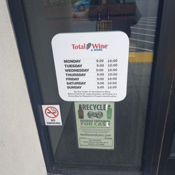 Total Wine & More - Hours...also, as of 2024 you can recycle wine bottles!! Get some of that money you pay in CRV back!! :) - Beer, Wine & Spirits Near Me - Vacaville, California Total Wine & More - Hours...also, as of 2024 you can recycle wine bottles!! Get some of that money you pay in CRV back!! :) - Beer, Wine & Spirits Near Me - Vacaville, California
