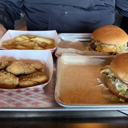Grumpy’s Burgers & Brew - Chicken tenders, grilled Chicken sandwich, fries and Grumpy burger.