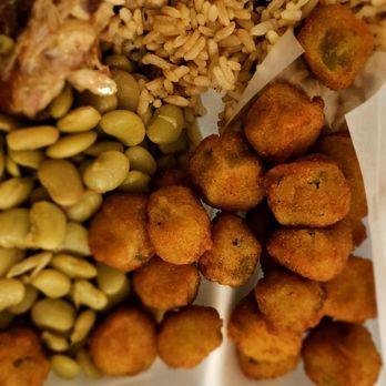 SkyView 22 - Dirty rice, lima beans, fried okra - Southern Near Me - Charlotte, North Carolina