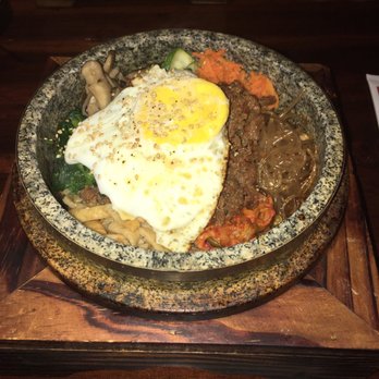 Burning Rice - Hot Stone Bowl with kimchi rice, spicy beef, and everything but bean sprouts - Korean Near Me - Frisco, Texas