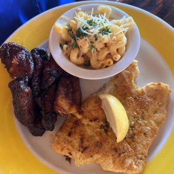 Guanabanas - Lemon butter fresh catch of the day (grouper) w/ plantains & mac & cheese - Seafood Near Me - Jupiter, Florida