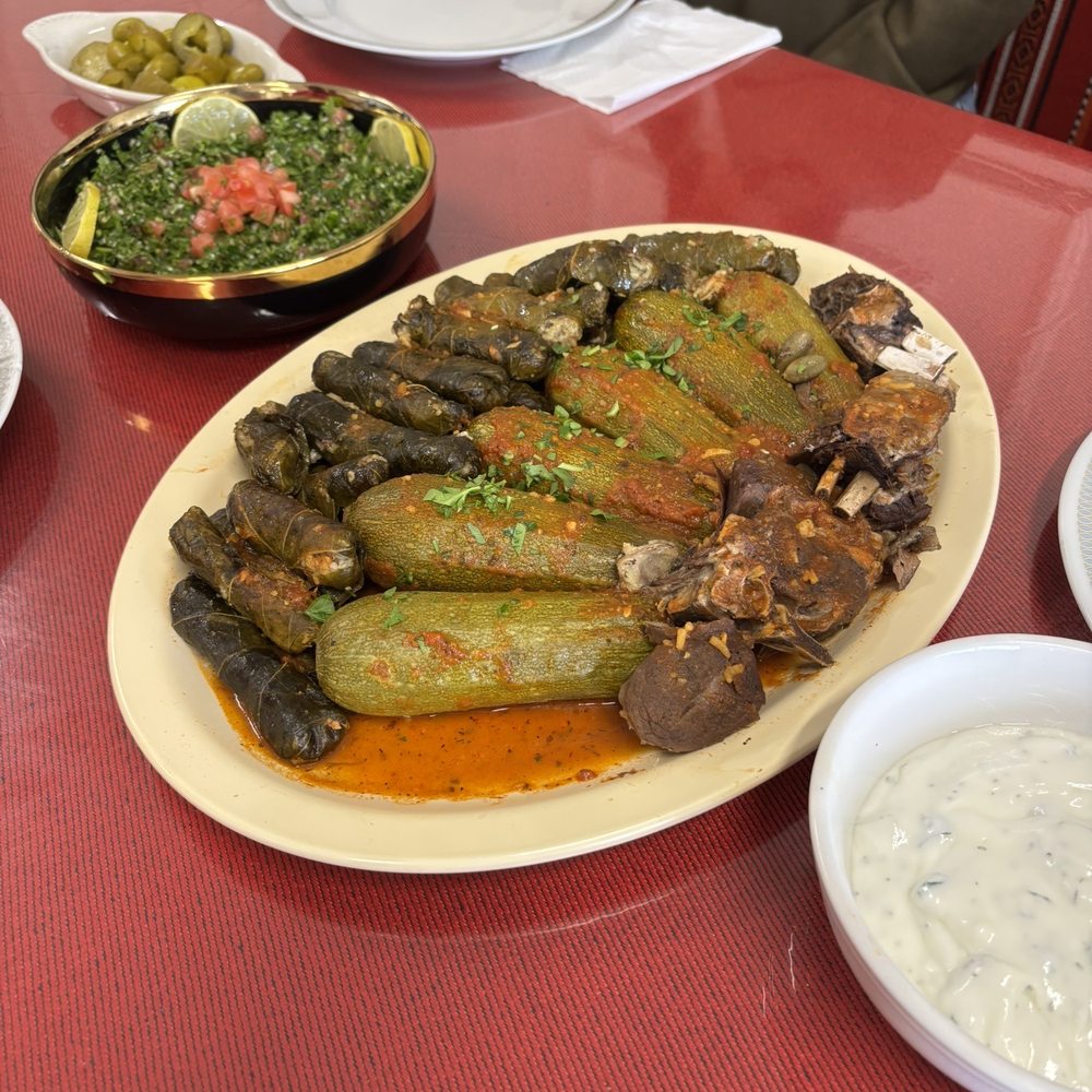Grape leaves and koosa (stuffed squash) with lamb