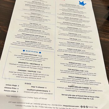 The Parkmoor - Menu - Desserts Near Me - Webster Groves, Missouri