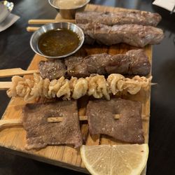 Ke Charcoal Grill & Sushi - Beef tongue  Chicken skin Lamb & beef skewer   @dangit.all