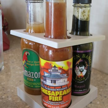 Blue Point Provision - Interesting hot sauces. I liked the green one best. - Seafood Near Me - Cambridge, Maryland