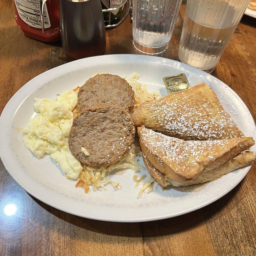 Columbine Cafe - Top choice on the menu. Eggs, sausage, hashbrowns and French toast. - American Near Me - Breckenridge, Colorado Columbine Cafe - Top choice on the menu. Eggs, sausage, hashbrowns and French toast. - American Near Me - Breckenridge, Colorado