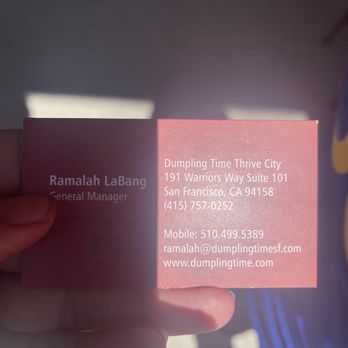 Dumpling Time Thrive City - Business card of discriminating manager - Noodles Near Me - San Francisco, California