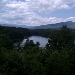 View of the mountains with lake from the 18th tee.