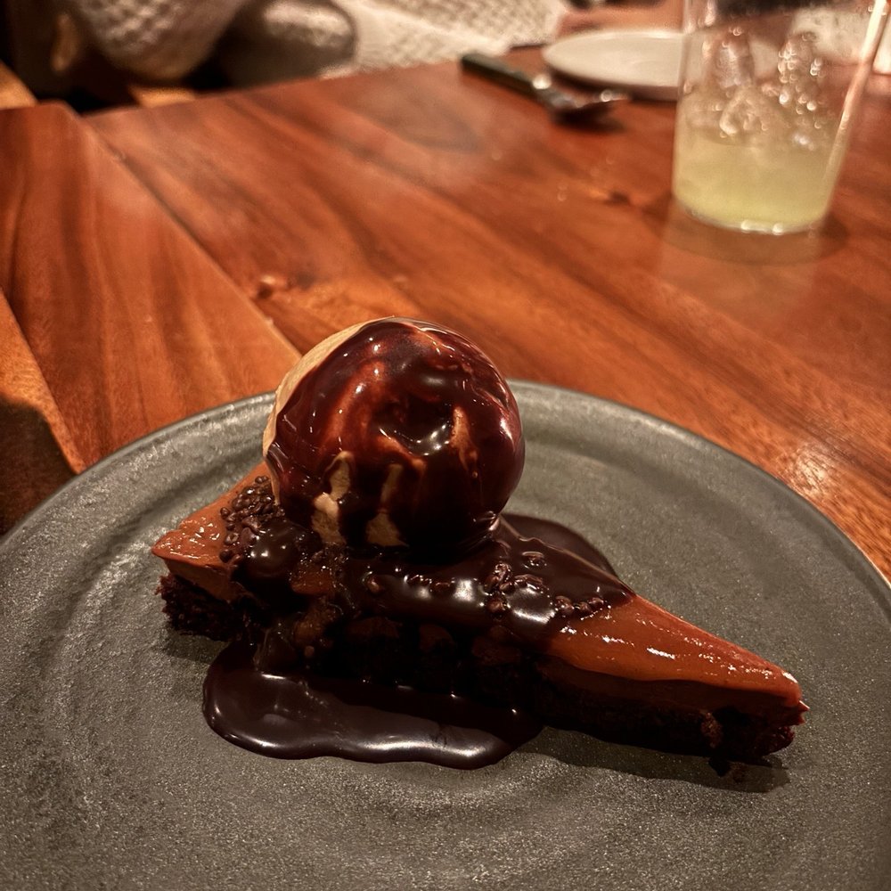 Damian - Chocolate Tart with Coffee Ice Cream and Mezcal Chocolate Syrup (and Chocolate Pop Rocks) - Mexican Near Me - Los Angeles, California