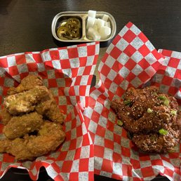 8 Honey Cheese Mustard Chicken & 8 Soy Garlic Chicken (Galbi): all wings 8 Honey Cheese Mustard Chicken & 8 Soy Garlic Chicken (Galbi): all wings