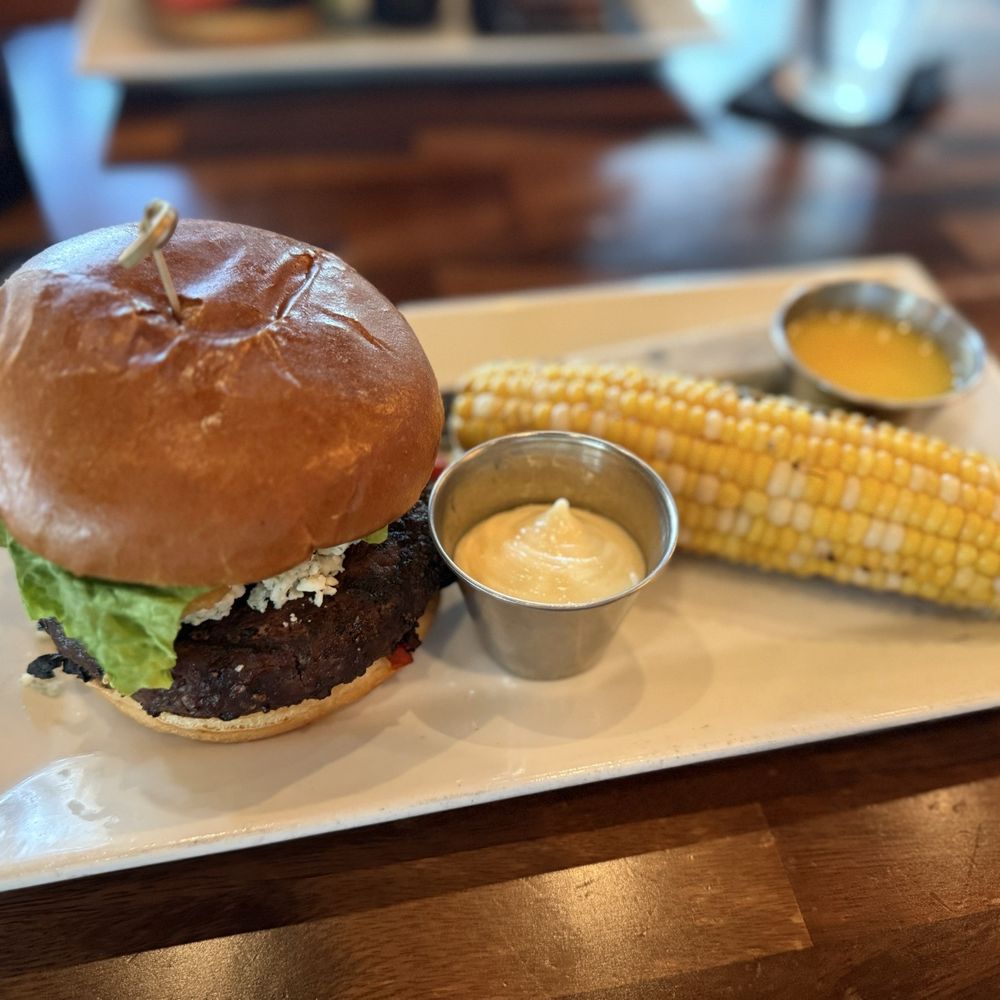 The Hangry Bison - Bison burger with side of corn - Burgers Near Me - Winter Garden, Florida