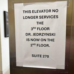 Jedrzynski Michael S MD Facs - Sign in elevator new suite number