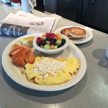 Bay Cafe - Tell 'em what you want, they will deliver. Grilled salmon and scrambled eggs, add feta. Swap hash browns for fruit and toast for muffin - Breakfast & Brunch Near Me - Seattle, Washington