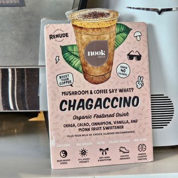 Nook Coffee Bar - Chagaccino... maybe a limited run. 3/29/2024 - Coffee & Tea Near Me - Costa Mesa, California Nook Coffee Bar - Chagaccino... maybe a limited run. 3/29/2024 - Coffee & Tea Near Me - Costa Mesa, California