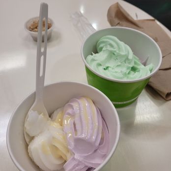 Cherry on Top - Taro (the best flavor!) And coconut on the bottom, Irish mint and taro on the top - Ice Cream & Frozen Yogurt Near Me - Pearl City, Hawaii Cherry on Top - Taro (the best flavor!) And coconut on the bottom, Irish mint and taro on the top - Ice Cream & Frozen Yogurt Near Me - Pearl City, Hawaii