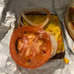 Wendy's - Super soggy tomato and 4 mini onion slices in my cold Dave's single