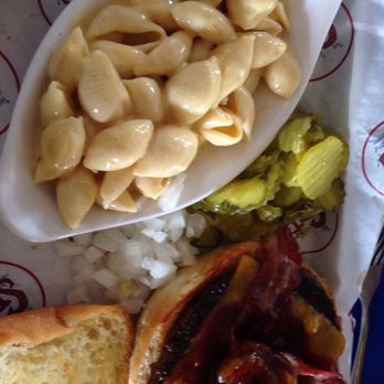 The Spot - Ralph Burger (bacon, cheese, BBQ sauce) with side of Mac n cheese. - Burgers Near Me - Galveston, Texas The Spot - Ralph Burger (bacon, cheese, BBQ sauce) with side of Mac n cheese. - Burgers Near Me - Galveston, Texas