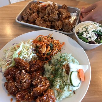 Sweet Radish - Korean fried chicken plate that came with coconut jasmine rice and a couple of pickled veggies, spicy cucumber salad & cabbage slaw. - Korean Near Me - Everett, Washington Sweet Radish - Korean fried chicken plate that came with coconut jasmine rice and a couple of pickled veggies, spicy cucumber salad & cabbage slaw. - Korean Near Me - Everett, Washington