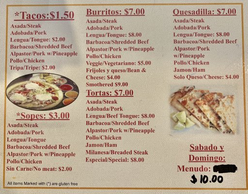Menu photo 3 Tacos Selene Littleton, CO