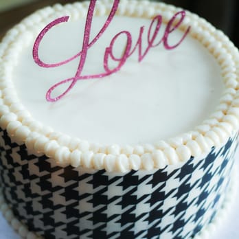 Kitty Wong Pastry Shop - Navy houndstooth pattern.  Chocolate cake with coffee caramel buttercream frosting.  Christine & Edd's Wedding 11/06/14. - Desserts Near Me