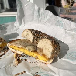 Leroy's Bagels - Egg and cheese everything bagel.