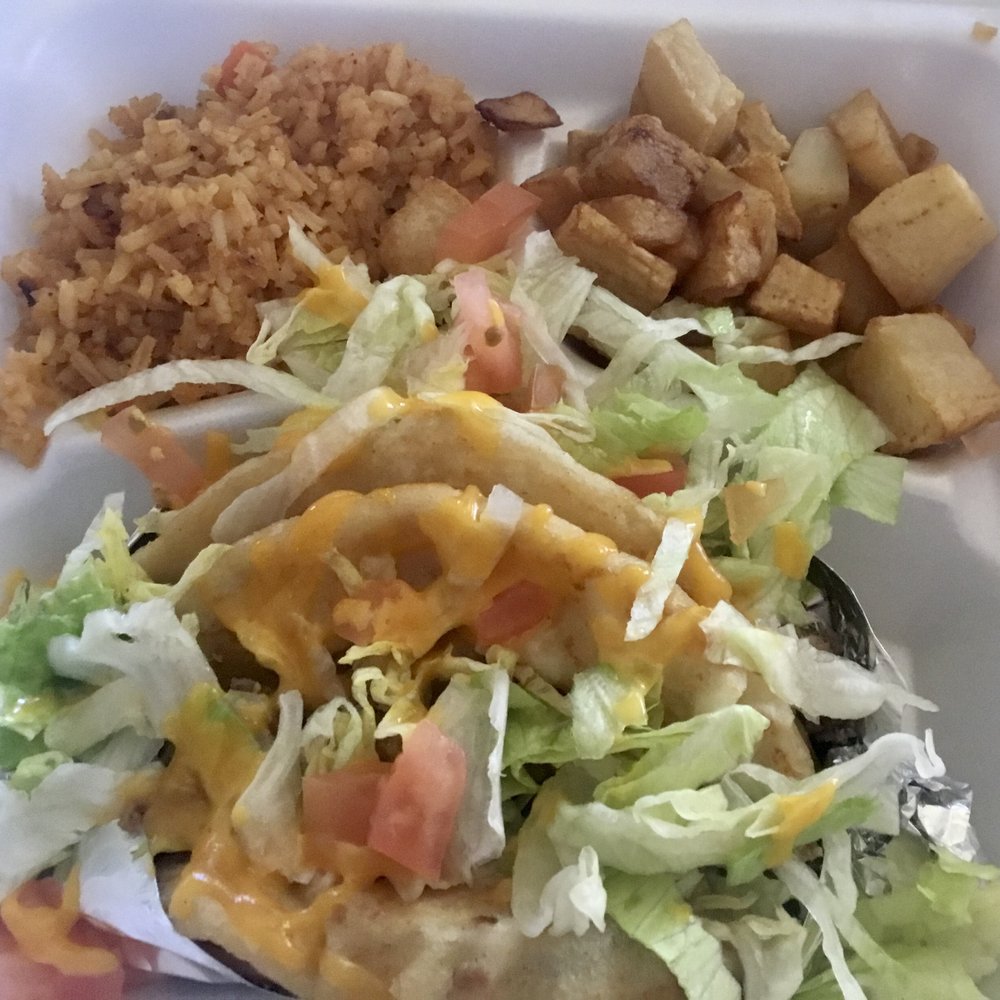 Tia's Taco hut - Puffy Taco plate with potatoes instead of beans - Tex-Mex Near Me - San Antonio, Texas Tia's Taco hut - Puffy Taco plate with potatoes instead of beans - Tex-Mex Near Me - San Antonio, Texas