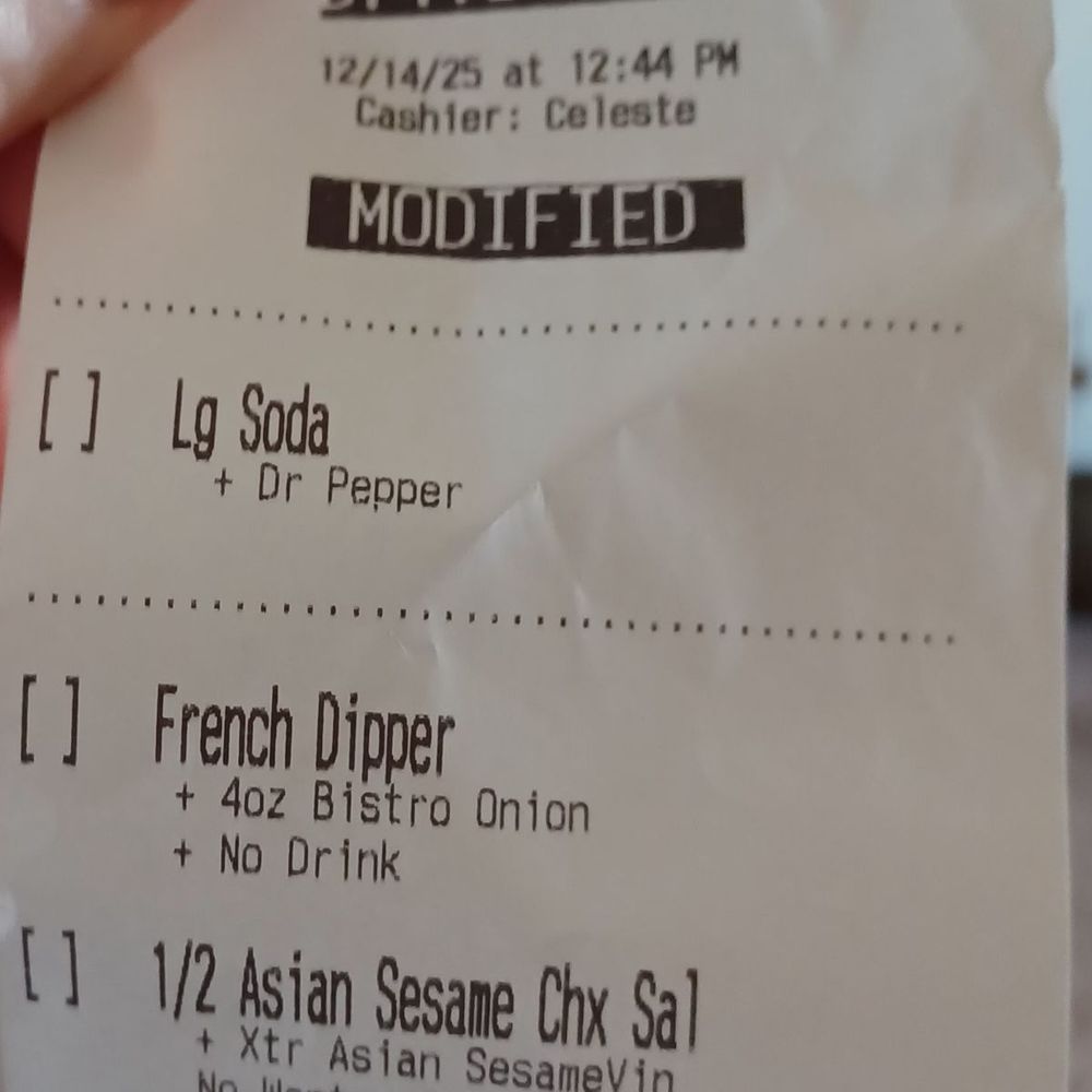 Receipt put on food bag. Order Incorrectly taken. Wanted extra wontons, Not no wontons Unacceptable