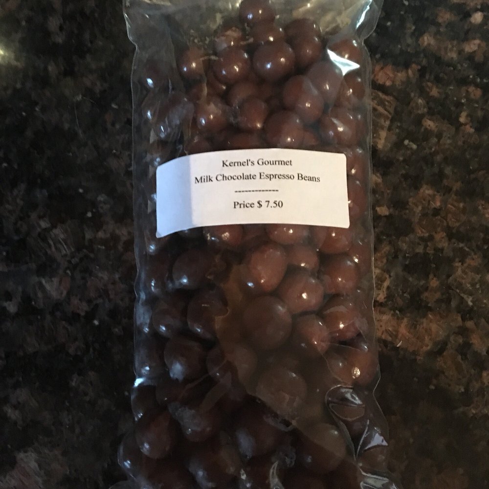 Kernel's Gourmet Popcorn & More - Chocolate covered coffee beans. My husband was ecstatic to find these. - Popcorn Shops Near Me - Geneva, Illinois Kernel's Gourmet Popcorn & More - Chocolate covered coffee beans. My husband was ecstatic to find these. - Popcorn Shops Near Me - Geneva, Illinois