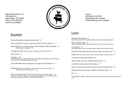 Menu photo 6 Manchester Diner Manchester, MI Menu photo 6 Manchester Diner Manchester, MI