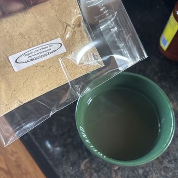 Culture Connection 360 - Lion's mane 1 oz prepackaged powder and the tea I made using only 1/8 of a teaspoon. - Health Markets Near Me - Chicago, Illinois Culture Connection 360 - Lion's mane 1 oz prepackaged powder and the tea I made using only 1/8 of a teaspoon. - Health Markets Near Me - Chicago, Illinois