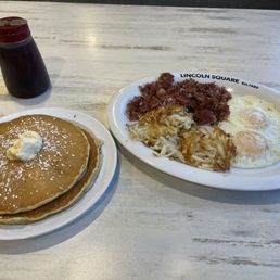 Homemade Corned Beef Hash Meal with pancakes