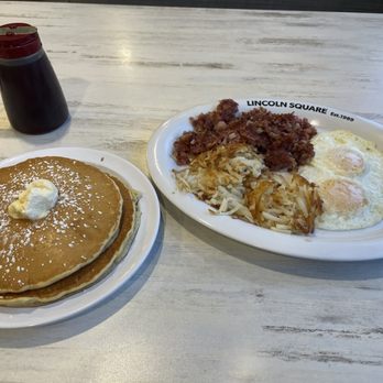 Lincoln Square Pancake House - Homemade Corned Beef Hash Meal with pancakes - Breakfast & Brunch Near Me - Indianapolis, Indiana