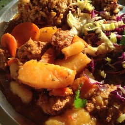 Cabbage salad, pumpkin rice, and orange "chicken" Cabbage salad, pumpkin rice, and orange "chicken"