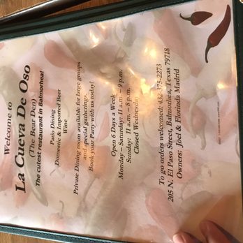 La Cueva de Oso - Menu - Mexican Near Me - Balmorhea, Texas La Cueva de Oso - Menu - Mexican Near Me - Balmorhea, Texas