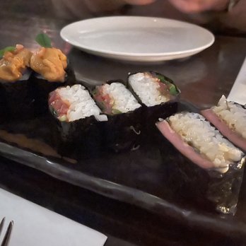 Noreetuh - Musubi, from the left to the right Santa Barbara Uni Tuna tartare Spicy Spam - New American Near Me - New York, New York Noreetuh - Musubi, from the left to the right Santa Barbara Uni Tuna tartare Spicy Spam - New American Near Me - New York, New York