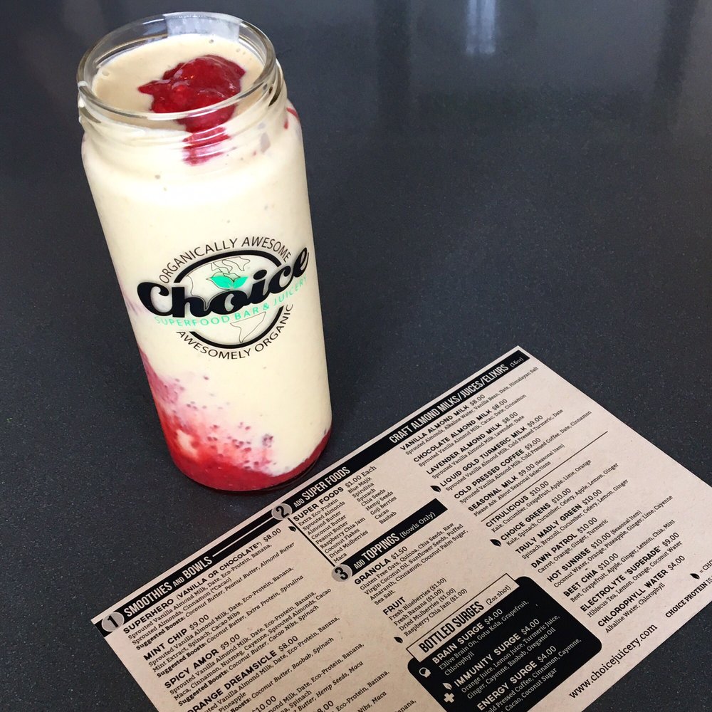 Choice juicery - Pb & j smoothie - Vegan Near Me - Solana Beach, California