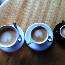 McDinger B&B - Their famous "butt crack latte" (far left) and other coffee drinks
