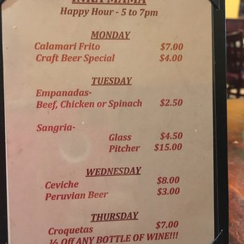 Inka Mama's - Happy Hour Menu 5-7pm M-F - Peruvian Near Me - Foothill Ranch, California Inka Mama's - Happy Hour Menu 5-7pm M-F - Peruvian Near Me - Foothill Ranch, California