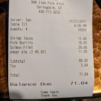 Oscar's Cafe - Reasonable dinner for three. Tue 2017-11-21 - Mexican Near Me - Springdale, Utah