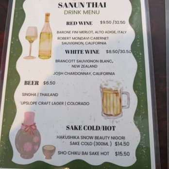 Sanun Thai - Drink menu - Thai Near Me - Arvada, Colorado