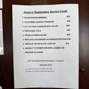Jimmy's Registration Service - Prices of DMV Services - Registration Services Near Me - Brentwood, California Jimmy's Registration Service - Prices of DMV Services - Registration Services Near Me - Brentwood, California