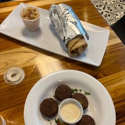 Sahara Cafe - Gluten free chicken shawarma wrap (yes this wrap is GF) with falafel sampler.