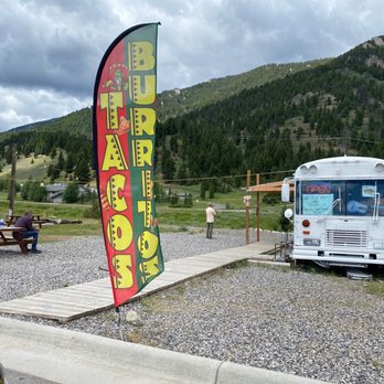 Mi Pueblito Taco Bus - Taco bus and seating area - Tacos Near Me - Big Sky, Montana Mi Pueblito Taco Bus - Taco bus and seating area - Tacos Near Me - Big Sky, Montana
