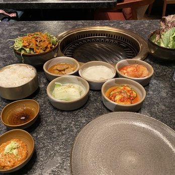 Perilla korean steakhouse - Banchan, scallion salad, ssam, sauces - Steakhouses Near Me - Chicago, Illinois
