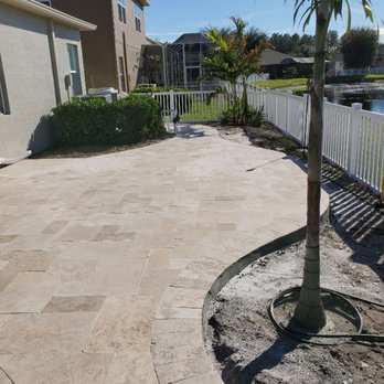 Pasco Pavers - Travertine pool deck to walkway transition. - Masonry/Concrete Near Me Pasco Pavers - Travertine pool deck to walkway transition. - Masonry/Concrete Near Me