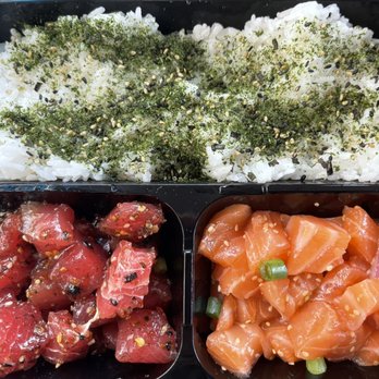 Poke Express - Wasabi tuna on the left and salmon on the right - Poke Near Me - Henderson, Nevada Poke Express - Wasabi tuna on the left and salmon on the right - Poke Near Me - Henderson, Nevada