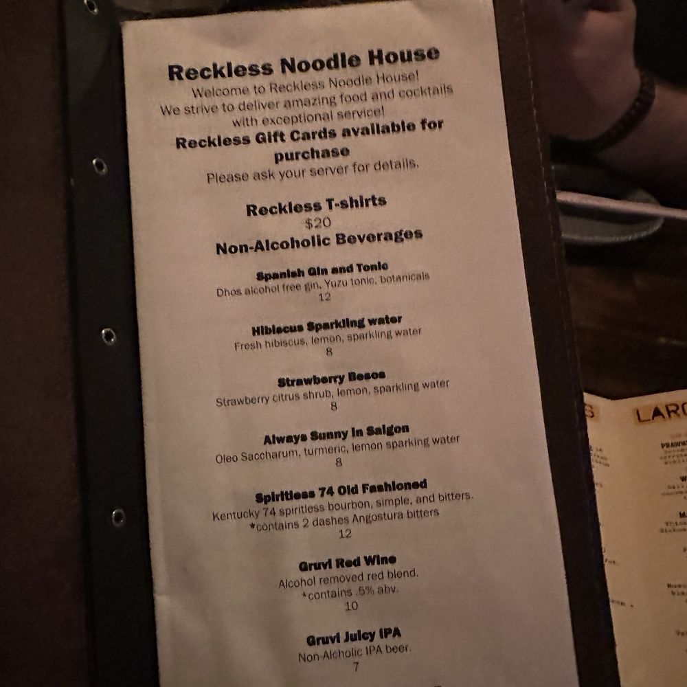 Reckless Noodle House - Cocktail menu - Noodles Near Me - Denver, Colorado