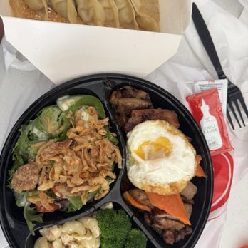 Sizzling Dumpling House - Chicken teriyaki salad plate with add on fried egg. Gyoza - Ramen Near Me - San Jose, California